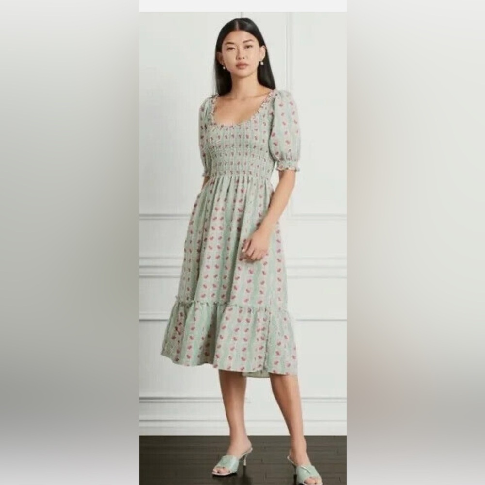Hill House Green Smocked Puff Sleeve Sundress